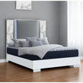 HomeRoots White and Gray Wood And Faux Leather Lighted King Bed Frame