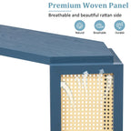 Consolle stile freccia nera con pannelli in rattan, 127 cm L x 31,5 cm P