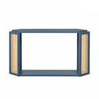 Consolle stile freccia nera con pannelli in rattan, 127 cm L x 31,5 cm P