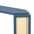 Consolle stile freccia nera con pannelli in rattan, 127 cm L x 31,5 cm P