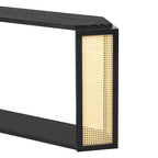 Consolle stile freccia nera con pannelli in rattan, 127 cm L x 31,5 cm P