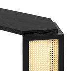Consolle stile freccia nera con pannelli in rattan, 127 cm L x 31,5 cm P