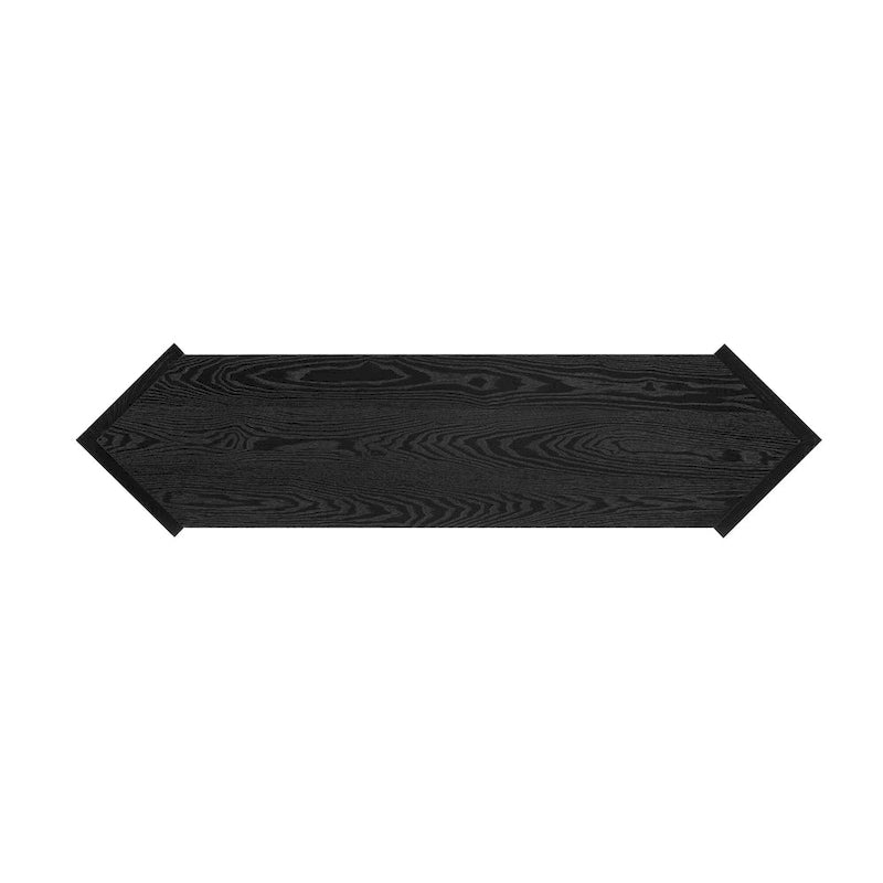 Consolle stile freccia nera con pannelli in rattan, 127 cm L x 31,5 cm P