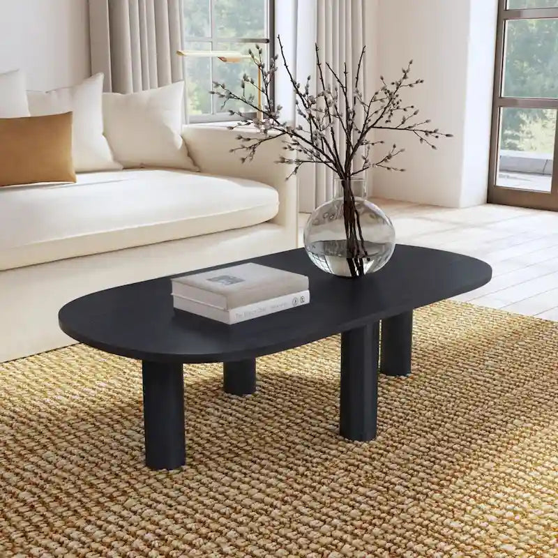 Tavolino ovale in legno massello di mango con inserti impiallacciati, marrone o nero, 52" di larghezza