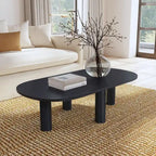 Tavolino ovale in legno massello di mango con inserti impiallacciati, marrone o nero, 52" di larghezza