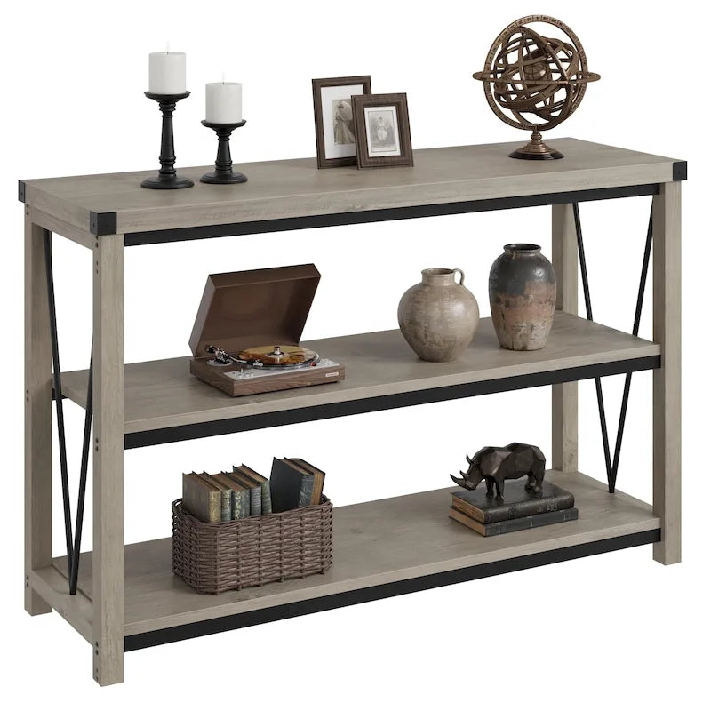 Tavolo Consolle Stretto da Ingresso Stile Rustico, Lungo 120 cm, con Ripiano Inferiore