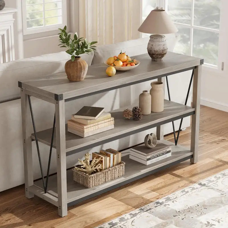 Tavolo Consolle Stretto da Ingresso Stile Rustico, Lungo 120 cm, con Ripiano Inferiore