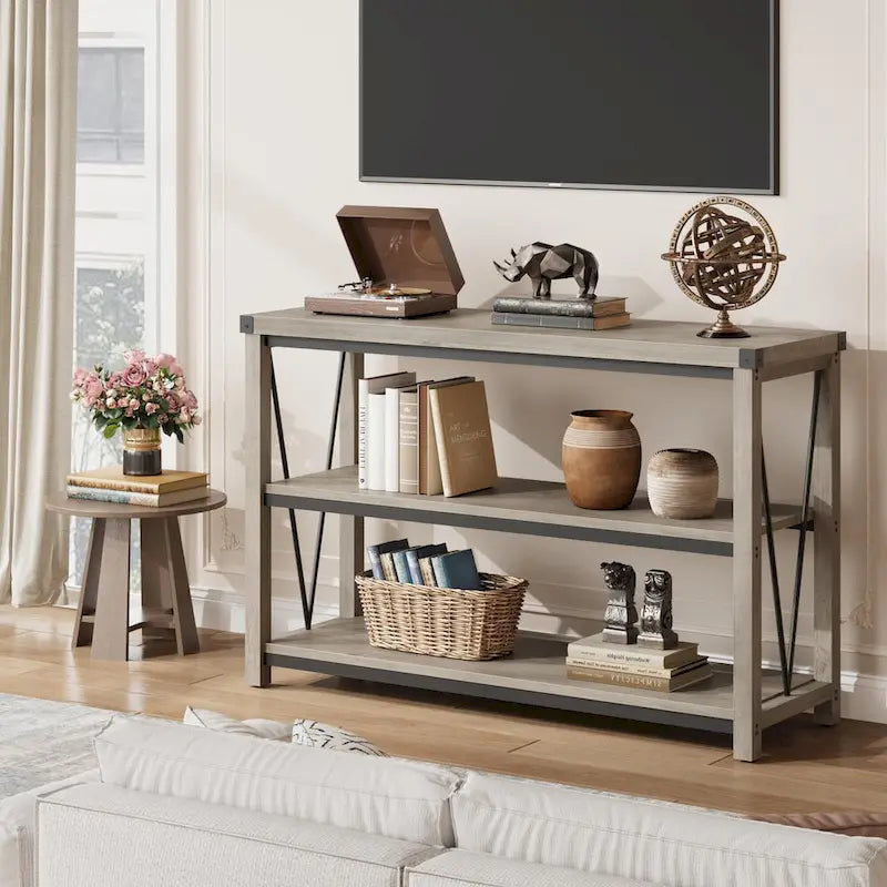 Tavolo Consolle Stretto da Ingresso Stile Rustico, Lungo 120 cm, con Ripiano Inferiore