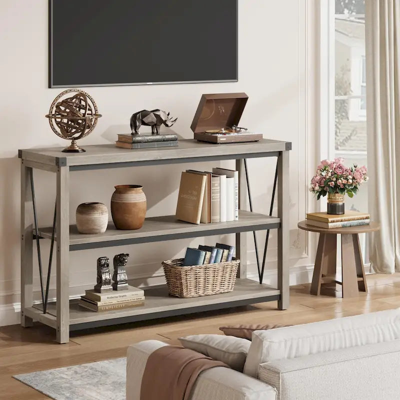 Tavolo Consolle Stretto da Ingresso Stile Rustico, Lungo 120 cm, con Ripiano Inferiore