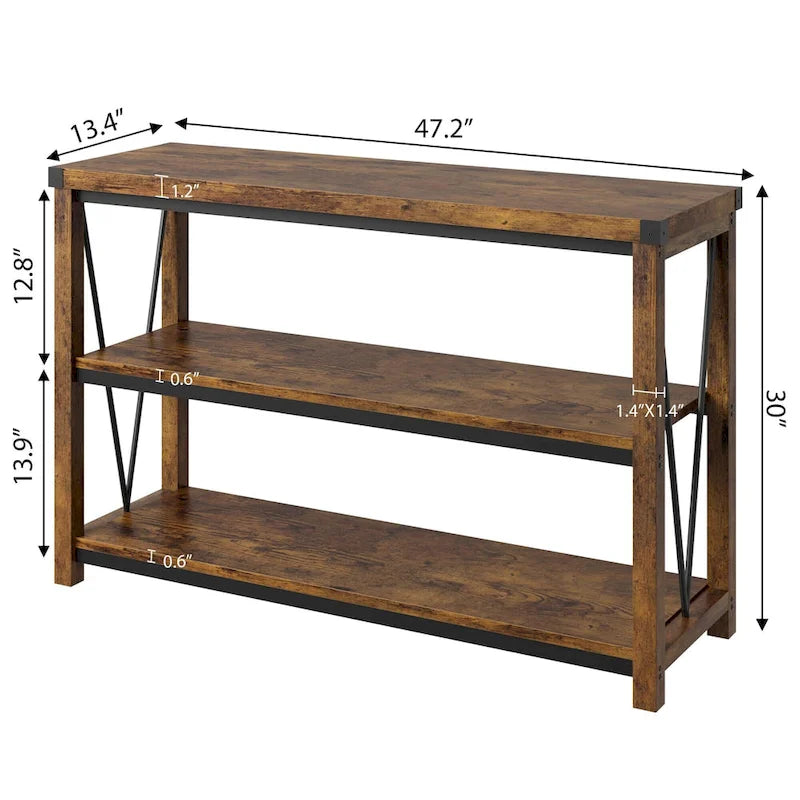 Tavolo Consolle Stretto da Ingresso Stile Rustico, Lungo 120 cm, con Ripiano Inferiore