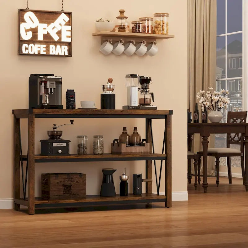 Tavolo Consolle Stretto da Ingresso Stile Rustico, Lungo 120 cm, con Ripiano Inferiore