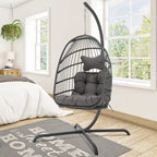 Poltrona a uovo sospesa in rattan con supporto | Grigio scuro / Grigio chiaro / Beige / Marrone / Azzurro | Con o senza fodera | 1-Persona