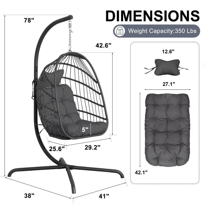 Poltrona a uovo sospesa in rattan con supporto | Grigio scuro / Grigio chiaro / Beige / Marrone / Azzurro | Con o senza fodera | 1-Persona