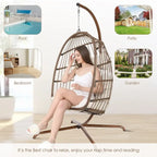 Poltrona a uovo sospesa in rattan con supporto | Grigio scuro / Grigio chiaro / Beige / Marrone / Azzurro | Con o senza fodera | 1-Persona