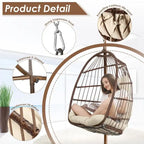 Poltrona a uovo sospesa in rattan con supporto | Grigio scuro / Grigio chiaro / Beige / Marrone / Azzurro | Con o senza fodera | 1-Persona