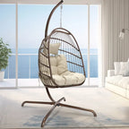 Poltrona a uovo sospesa in rattan con supporto | Grigio scuro / Grigio chiaro / Beige / Marrone / Azzurro | Con o senza fodera | 1-Persona