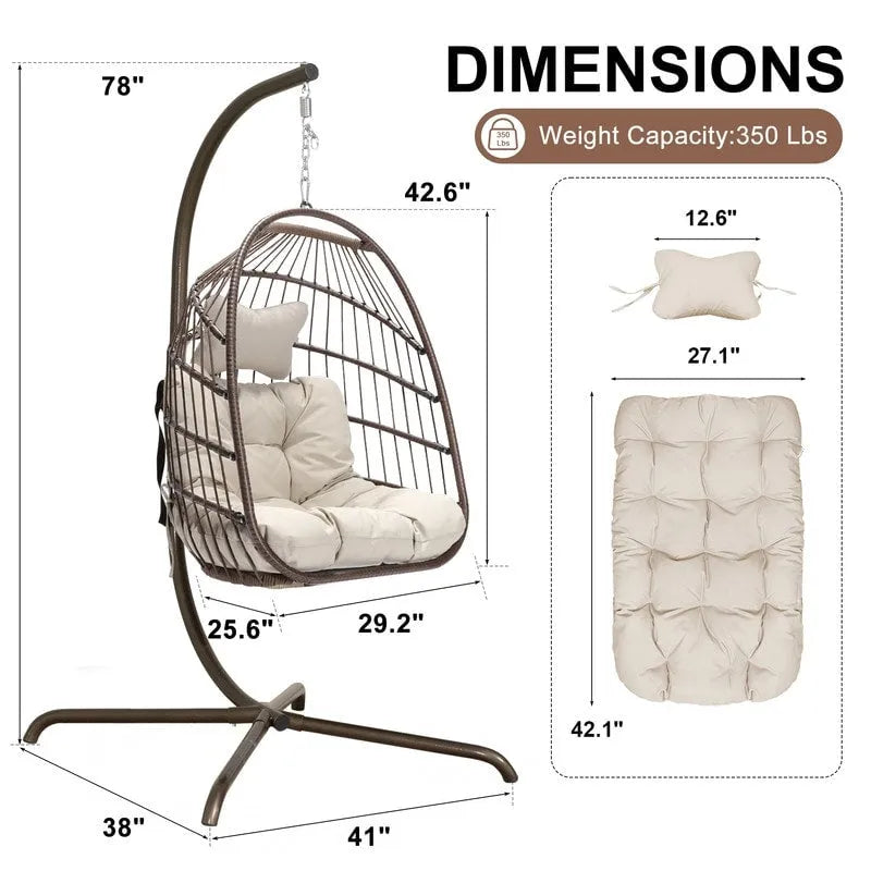 Poltrona a uovo sospesa in rattan con supporto | Grigio scuro / Grigio chiaro / Beige / Marrone / Azzurro | Con o senza fodera | 1-Persona
