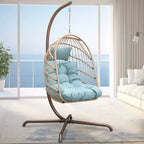 Poltrona a uovo sospesa in rattan con supporto | Grigio scuro / Grigio chiaro / Beige / Marrone / Azzurro | Con o senza fodera | 1-Persona