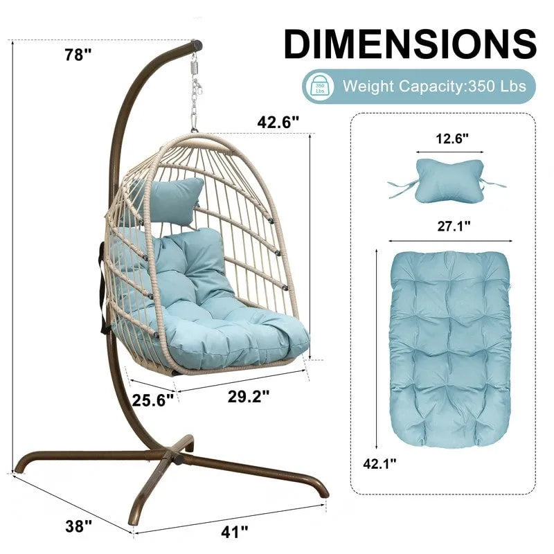 Poltrona a uovo sospesa in rattan con supporto | Grigio scuro / Grigio chiaro / Beige / Marrone / Azzurro | Con o senza fodera | 1-Persona