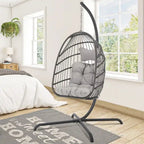 Poltrona a uovo sospesa in rattan con supporto | Grigio scuro / Grigio chiaro / Beige / Marrone / Azzurro | Con o senza fodera | 1-Persona