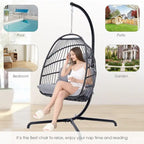 Poltrona a uovo sospesa in rattan con supporto | Grigio scuro / Grigio chiaro / Beige / Marrone / Azzurro | Con o senza fodera | 1-Persona
