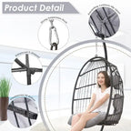 Poltrona a uovo sospesa in rattan con supporto | Grigio scuro / Grigio chiaro / Beige / Marrone / Azzurro | Con o senza fodera | 1-Persona