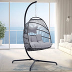 Poltrona a uovo sospesa in rattan con supporto | Grigio scuro / Grigio chiaro / Beige / Marrone / Azzurro | Con o senza fodera | 1-Persona