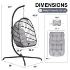 Poltrona a uovo sospesa in rattan con supporto | Grigio scuro / Grigio chiaro / Beige / Marrone / Azzurro | Con o senza fodera | 1-Persona