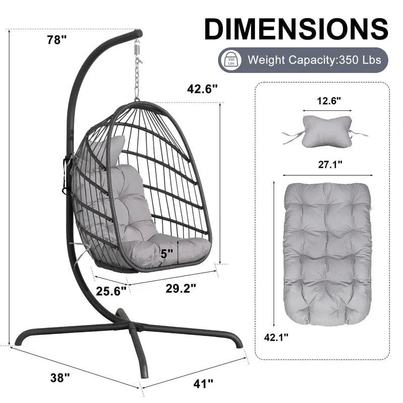 Poltrona a uovo sospesa in rattan con supporto | Grigio scuro / Grigio chiaro / Beige / Marrone / Azzurro | Con o senza fodera | 1-Persona