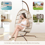 Poltrona a uovo sospesa in rattan con supporto | Grigio scuro / Grigio chiaro / Beige / Marrone / Azzurro | Con o senza fodera | 1-Persona