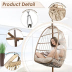 Poltrona a uovo sospesa in rattan con supporto | Grigio scuro / Grigio chiaro / Beige / Marrone / Azzurro | Con o senza fodera | 1-Persona