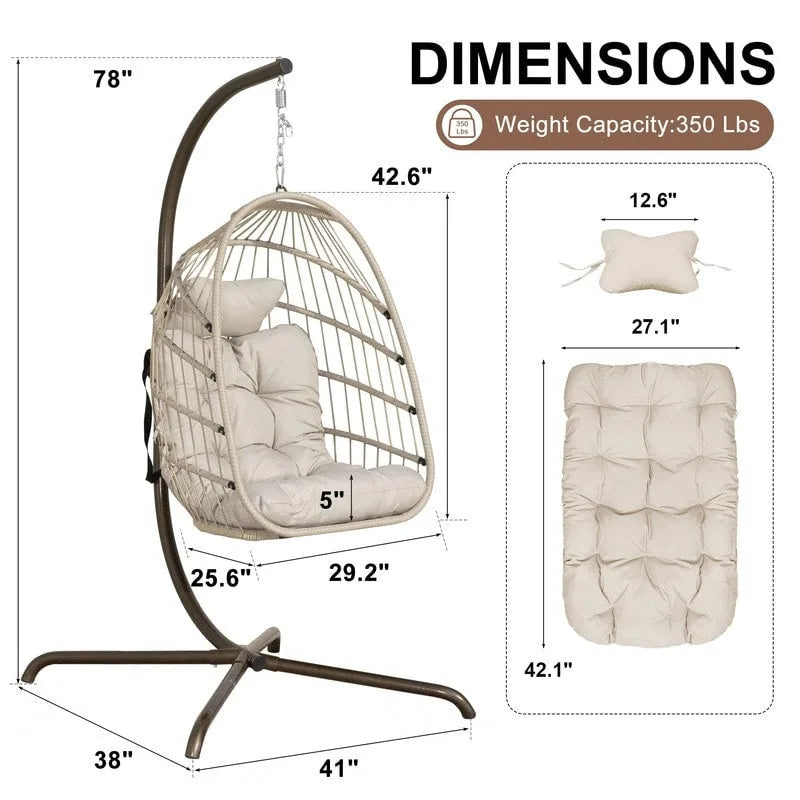 Poltrona a uovo sospesa in rattan con supporto | Grigio scuro / Grigio chiaro / Beige / Marrone / Azzurro | Con o senza fodera | 1-Persona