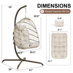 Poltrona a uovo sospesa in rattan con supporto | Grigio scuro / Grigio chiaro / Beige / Marrone / Azzurro | Con o senza fodera | 1-Persona