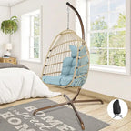 Poltrona a uovo sospesa in rattan con supporto | Grigio scuro / Grigio chiaro / Beige / Marrone / Azzurro | Con o senza fodera | 1-Persona