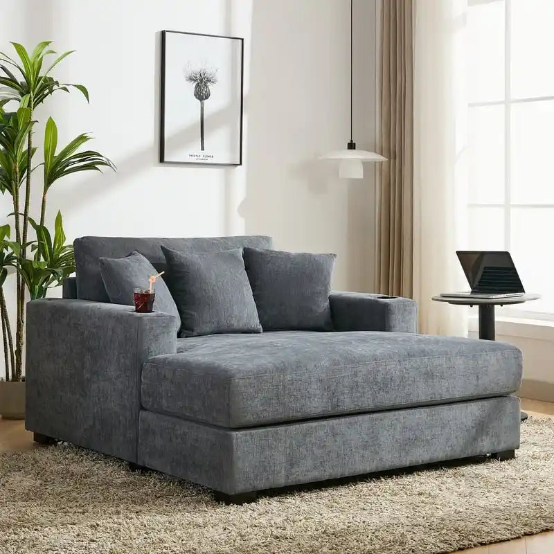 Chaise longue oversize, blu-grigio / crema, 100,8 cm / 110,5 cm / 139,7 cm, 1-2 persone