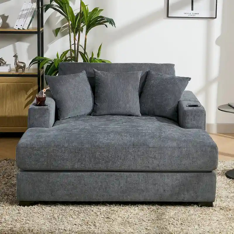 Chaise longue oversize, blu-grigio / crema, 100,8 cm / 110,5 cm / 139,7 cm, 1-2 persone