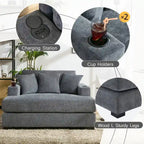 Chaise longue oversize, blu-grigio / crema, 100,8 cm / 110,5 cm / 139,7 cm, 1-2 persone