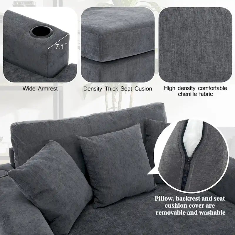 Chaise longue oversize, blu-grigio / crema, 100,8 cm / 110,5 cm / 139,7 cm, 1-2 persone