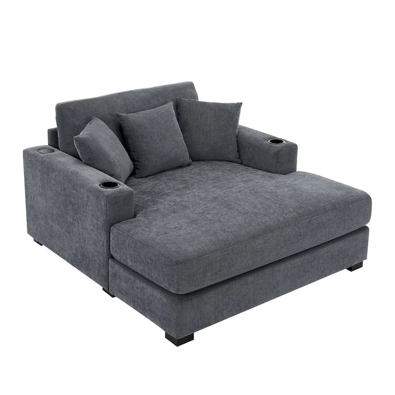 Chaise longue oversize, blu-grigio / crema, 100,8 cm / 110,5 cm / 139,7 cm, 1-2 persone