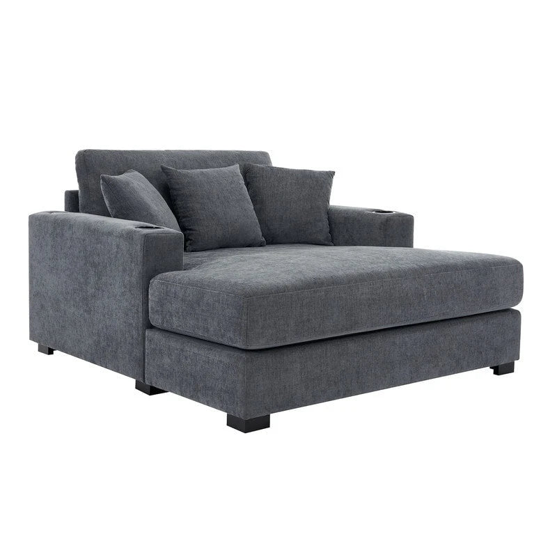 Chaise longue oversize, blu-grigio / crema, 100,8 cm / 110,5 cm / 139,7 cm, 1-2 persone