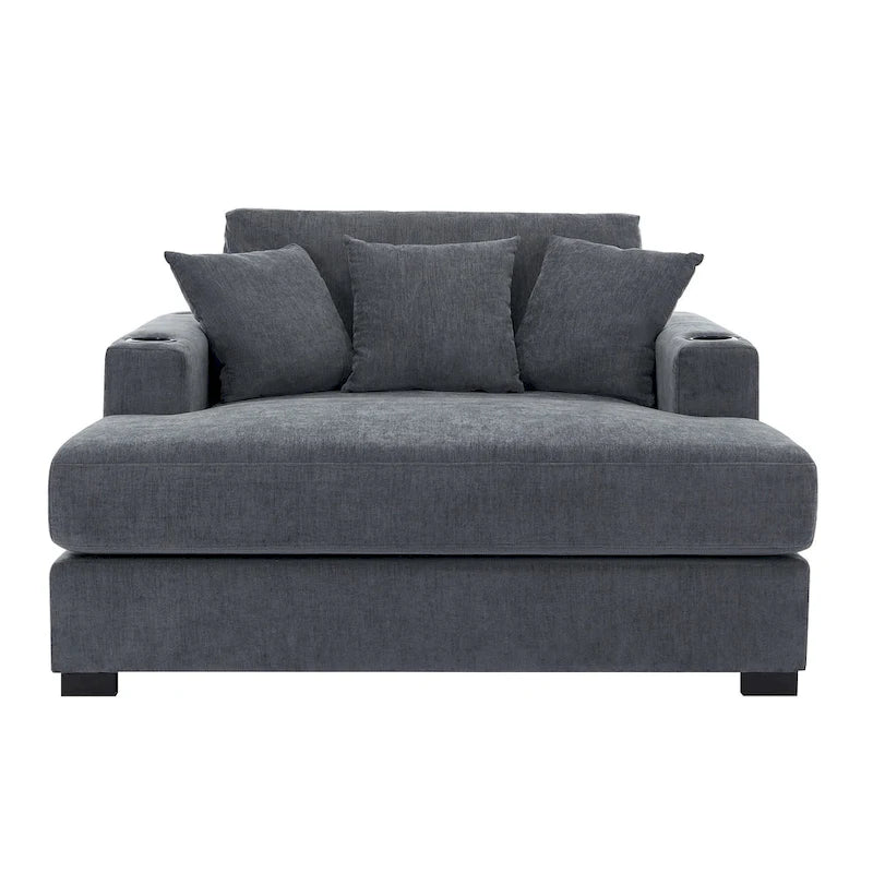Chaise longue oversize, blu-grigio / crema, 100,8 cm / 110,5 cm / 139,7 cm, 1-2 persone