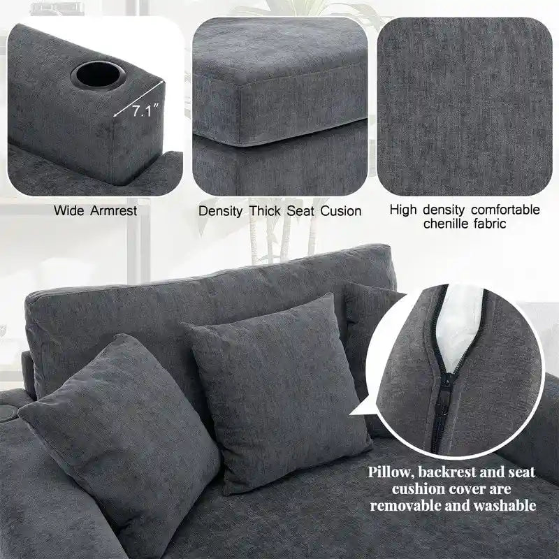 Chaise longue oversize, blu-grigio / crema, 100,8 cm / 110,5 cm / 139,7 cm, 1-2 persone