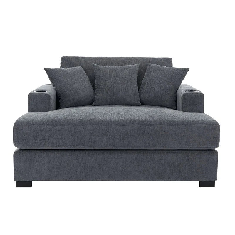 Chaise longue oversize, blu-grigio / crema, 100,8 cm / 110,5 cm / 139,7 cm, 1-2 persone