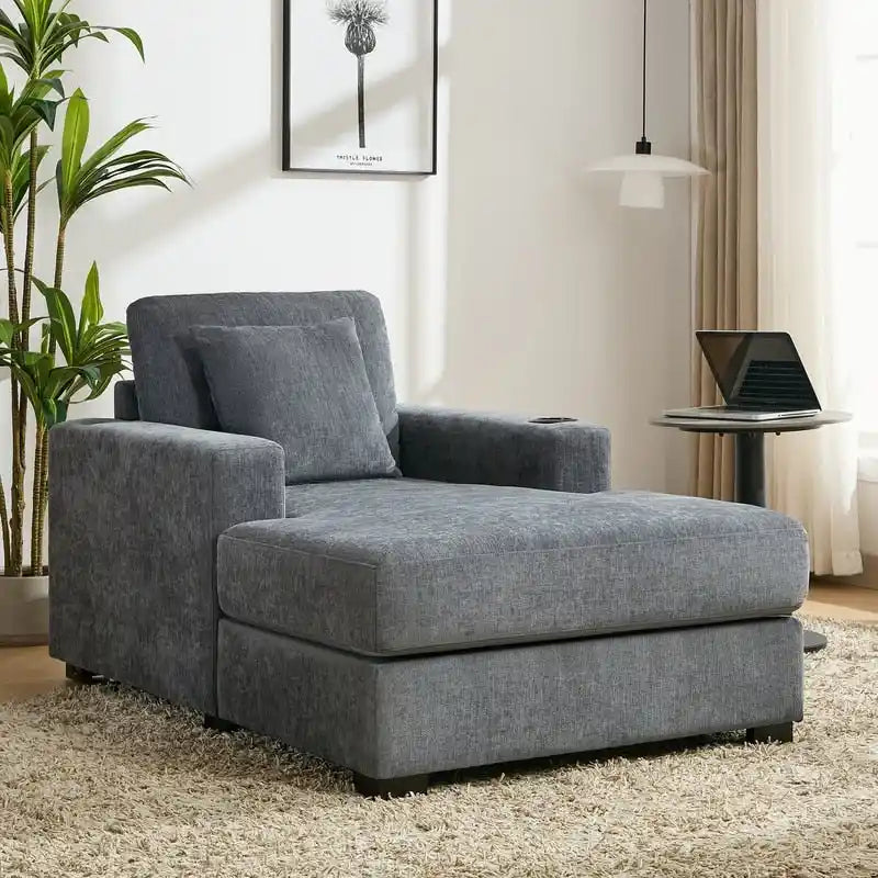 Chaise longue oversize, blu-grigio / crema, 100,8 cm / 110,5 cm / 139,7 cm, 1-2 persone