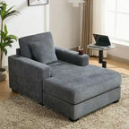 Chaise longue oversize, blu-grigio / crema, 100,8 cm / 110,5 cm / 139,7 cm, 1-2 persone