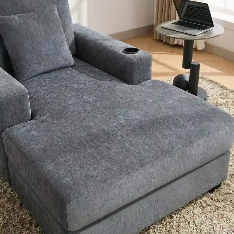 Chaise longue oversize, blu-grigio / crema, 100,8 cm / 110,5 cm / 139,7 cm, 1-2 persone