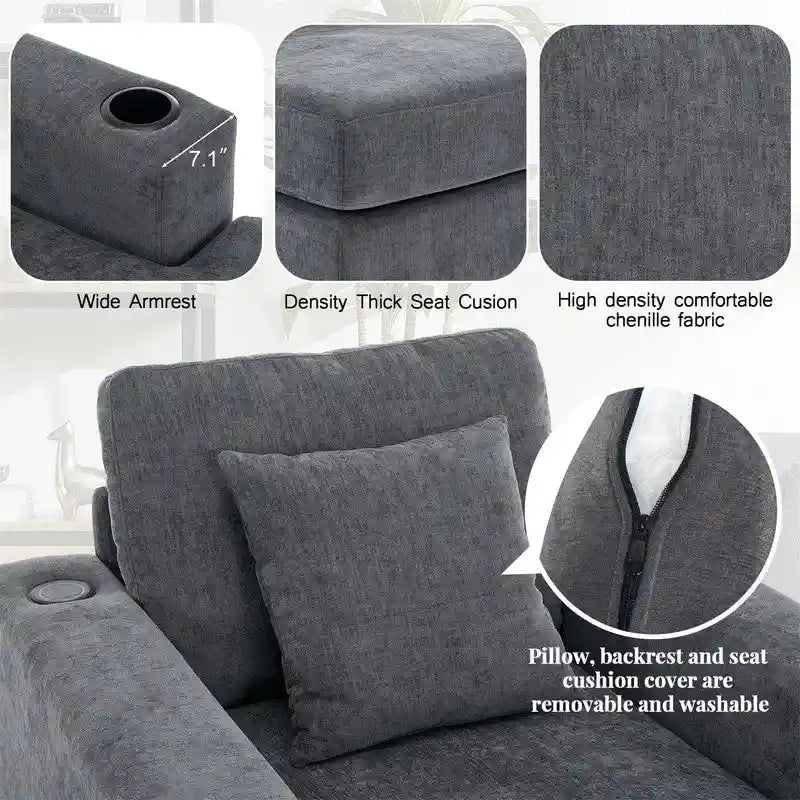 Chaise longue oversize, blu-grigio / crema, 100,8 cm / 110,5 cm / 139,7 cm, 1-2 persone
