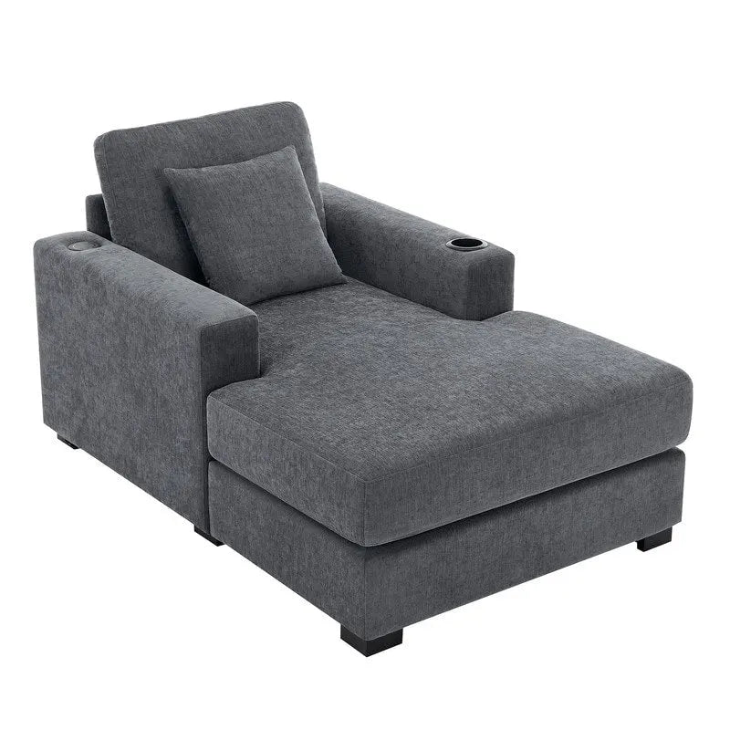 Chaise longue oversize, blu-grigio / crema, 100,8 cm / 110,5 cm / 139,7 cm, 1-2 persone