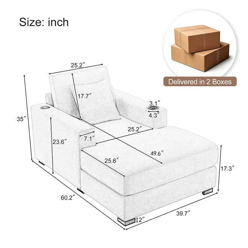 Chaise longue oversize, blu-grigio / crema, 100,8 cm / 110,5 cm / 139,7 cm, 1-2 persone