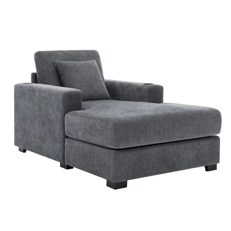 Chaise longue oversize, blu-grigio / crema, 100,8 cm / 110,5 cm / 139,7 cm, 1-2 persone